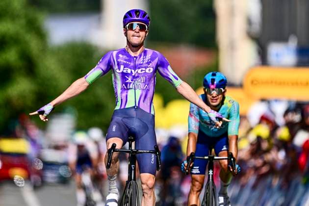 Tour de France 2026 Stage 13 BELFORT, FRANCE - JULY 17 : Schmid Mauro (SUI) of Team Jayco AlUla and Tejada Harold (COL) of XDS Astana Team at the finish line during stage 13 of the 113rd edition of Tour de France an UCI World Tour 2.UWT cycling road race stage for Men Elite of 205 km with start in Dole and finish in Belfort on July 17, 2026 in Belfort, France, 17 07 2026 Belfort France  Copyright: xPeterxDexVoechtx