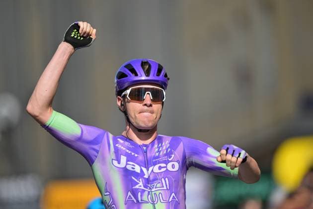Swiss Mauro Schmid of Team Jayco AlUla celebrates after winning the stage 13 of the 2026 Tour de France cycling race, a stage of 205km from Dole to Belfort, on Friday 17 July 2026. The 113th edition of the Tour de France starts on Saturday 4 July in Barcelona, Spain, and will finish in Paris, France on the 26th of July. DAVIDxPINTENS  x181359521x
