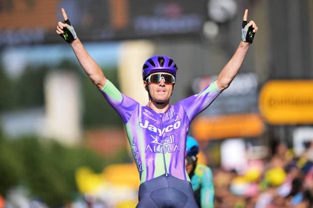 Swiss Mauro Schmid of Team Jayco AlUla celebrates after winning the stage 13 of the 2026 Tour de France cycling race, a stage of 205km from Dole to Belfort, on Friday 17 July 2026. The 113th edition of the Tour de France starts on Saturday 4 July in Barcelona, Spain, and will finish in Paris, France on the 26th of July. DAVIDxPINTENS  x181359531x