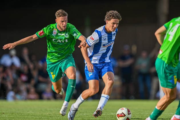 SOCCER - Wattens vs Hertha, test match KUNDL,AUSTRIA,17.JUL.26 - SOCCER - ADMIRAL Bundesliga, 2. DFL, 2. Deutsche Bundesliga, WSG Tirol vs Hertha BSC Berlin, test match. Image shows Nemanja Celic (Wattens) and Soufian Gouram (Hertha).  GEPAxpictures xDanielxSchoenherr