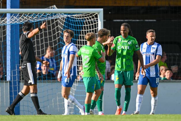 SOCCER - Wattens vs Hertha, test match KUNDL,AUSTRIA,17.JUL.26 - SOCCER - ADMIRAL Bundesliga, 2. DFL, 2. Deutsche Bundesliga, WSG Tirol vs Hertha BSC Berlin, test match. Image shows the rejoicing of Raphael Gschoesser, Nikolai Baden Frederiksen and Ademola Oladipupo Ola Adebomi (Wattens).  GEPAxpictures xDanielxSchoenherr