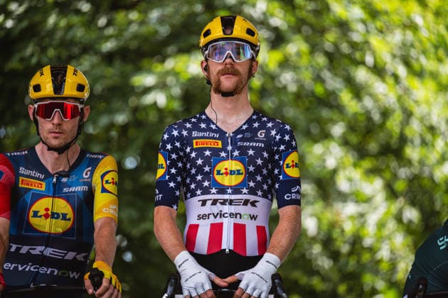 113th Tour de France 2026 - Stage 13 Quinn Simmons of Lidl-Trek, the national champion of the United States, during the teams presentation of Stage 13 of the Tour de France in Dole, France, on July 17, 2026. Dole France  Copyright: xGautierxDemouveauxx originalFilename:demouveaux-notitle260717_npUoX.jpg