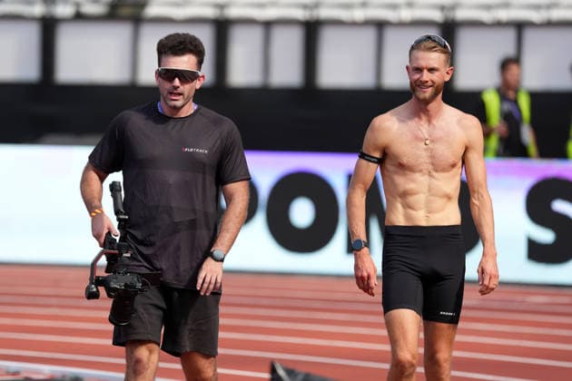 Track and Field: London Athletics Meet Flotrack senior creator Johnny Pace (left) walks with Josh Kerr (GBR) during training session ahead of the London Athletics Meet at London Stadium, Friday, July 17, 2026, in London, United Kingdom. London England United Kingdom EDITORIAL USE ONLY Copyright: xImagexofxSportx ImagexofxSportx iosphotos414882