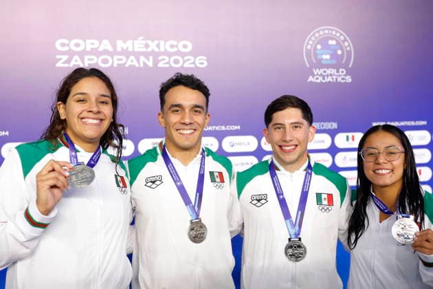 Mexico Diving Cup in Zapopan (L-R) Aranza Vazquez, Juan Celaya, Randal Willars and Alejandra Estudillo of Mexico pose during the awards ceremony after placing second in the mixed event at the Mexico Diving Cup in Zapopan, Jalisco, Mexico, 17 July 2026. ZAPOPAN Mexico  Copyright: xFRANCISCOxGUASCOx