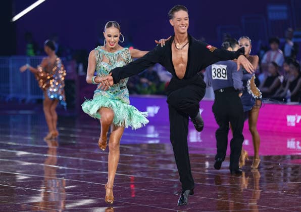 NANJING, CHINA - JULY 17: Dancers compete during the 2026 WDSF Asian DanceSport Festival on July 17, 2026 in Nanjing, Jiangsu Province of China. The opening ceremony of the festival was held at Nanjing International Expo Center.  Copyright: xChinaxNewsxServicex 111654900615