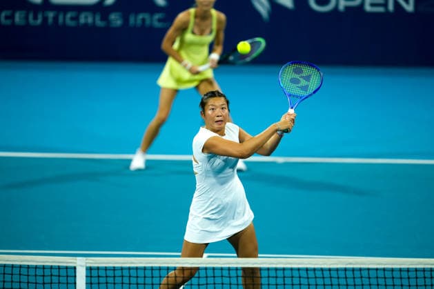 Vanda Pharmaceuticals Athens Open - Day 5 Eudice Chong of Hong Kong plays with partner Katarzyna Piter of Poland during their semi-final doubles match against Hao-Ching Chan of Taiwan and Miyu Kato of Japan at the 2026 Vanda Pharmaceuticals Athens Open Women s tennis tournament at the Athens Olympic Tennis Centre in Athens, Greece. Athens Athens Greece  Copyright: xOwenxHammondx originalFilename:hammond-2026vand260717_npe3h.jpg