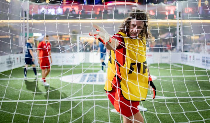 New York USA 17th Jul 2026. Carlos Puyol of FIFA Legends Red Team during the FIFA Legends Cup at Rockefeller Center on July 17, 2026 in New York City. *** New York, USA, July 17, 2026: Carlos Puyol of the FIFA Legends Red Team during the FIFA Legends Cup at Rockefeller Center on July 17, 2026, in New York City