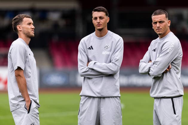 COLOGNE, GERMANY - JULY 18: Luca Waldschmidt (1. FC Koeln, 7), Malek El Mala (1. FC Koeln, 19), Said El Mala (1. FC Koeln, 13) during pitch check before the first friendly game of season 2026 27 between 1. FC Koeln vs FC Rheinsued Koeln at Suedstadion on July 18, 2026 in Cologne, Germany. North Rhine Westphalia Germany Copyright: xSteffiexWunderlx