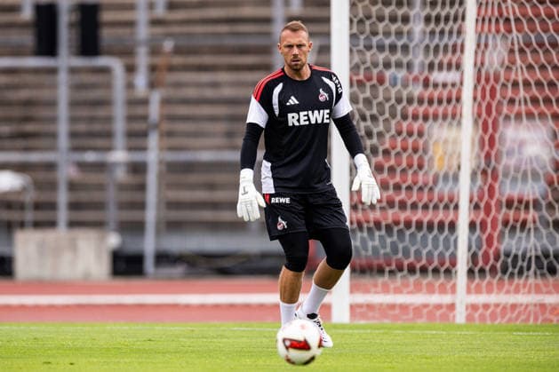 COLOGNE, GERMANY - JULY 18: Marvin Schwaebe (Schwäbe, Schwabe, 1. FC Koeln, 1) during warm up before the first friendly game of season 2026 27 between 1. FC Koeln vs FC Rheinsued Koeln at Suedstadion on July 18, 2026 in Cologne, Germany. North Rhine Westphalia Germany Copyright: xSteffiexWunderlx