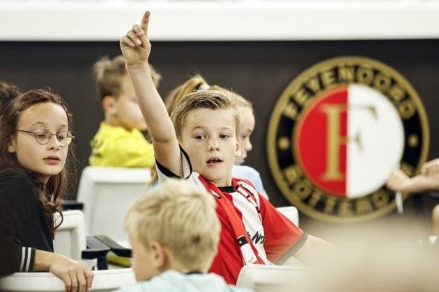 ROTTERDAM - Children ask questions during the children s press conference, PK, Pressekonferenz at the Feyenoord Festival, formerly the Feyenoord Open Day. At the festival, the players of Feyenoord 1 and Feyenoord Women 1 are presented to the supporters. BART STOUTJESDIJK ANP xVIxANPxSportx xxANPxIVx 563770958 originalFilename: 563770958.jpg