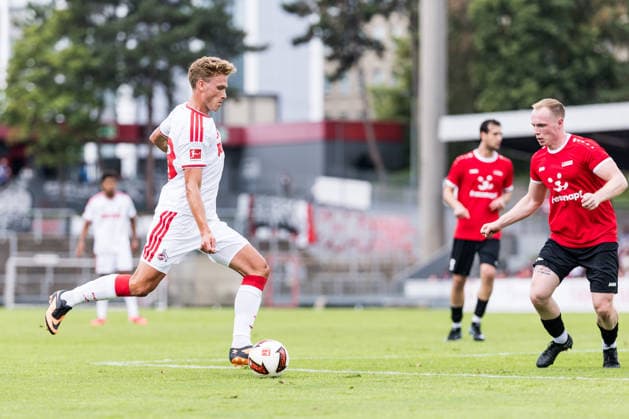 COLOGNE, GERMANY - JULY 18: Sebastian Sebulonsen (1. FC Koeln, 28) controls the ball during the first friendly game of season 2026 27 between 1. FC Koeln vs FC Rheinsued Koeln at Suedstadion on July 18, 2026 in Cologne, Germany. North Rhine Westphalia Germany Copyright: xSteffiexWunderlx