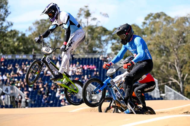 RECORD DATE NOT STATED 18th July 2026; Brisbane SX International BMX Centre, Brisbane, Queensland, Australia: 2026 UCI BMX Racing World Championships, Day Two; 143 Nicolas TORRES (Men Elite) ARG and 225 Marek NEUZIL (Men Elite) CZE during practice on day 2 NigelxOwen
