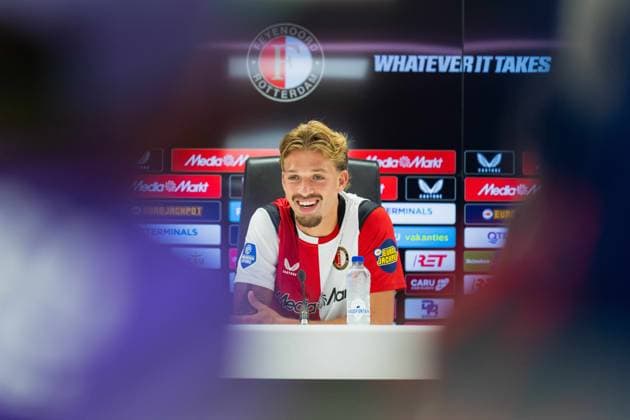 ROTTERDAM, 18-07-2026, Stadium Feijenoord de Kuip , Feyenoord Festival fan day , Season 2026 2027 , Picture shows Feyenoord player Luciano Valente during kids press conference, PK, Pressekonferenz Feyenoord festival 2026  x205086068x Copyright: