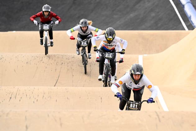 RECORD DATE NOT STATED 18th July 2026; Brisbane SX International BMX Centre, Brisbane, Queensland, Australia: 2026 UCI BMX Racing World Championships, Day Two; 801 Elsa RENDALL TODD (Women Junior) GBR leads 812 Valentina JIMENEZ RAMIREZ (Women Junior) COL during the juniors quarter final heats NigelxOwen