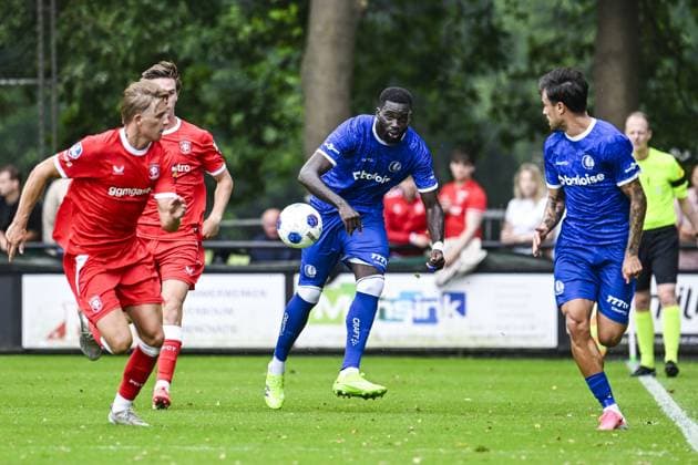 Gent s Wilfried Kanga pictured in action during a friendly game between KAA Gent and Dutch FC Twente, at the summer training camp of Belgian first division soccer team KAA Gent in De Lutte, Losser, the Netherlands on Saturday 18 July 2026, to prepare for the upcoming 2026-2027 season. TOM GOYVAERTS TomxGoyvaerts  x181410961x