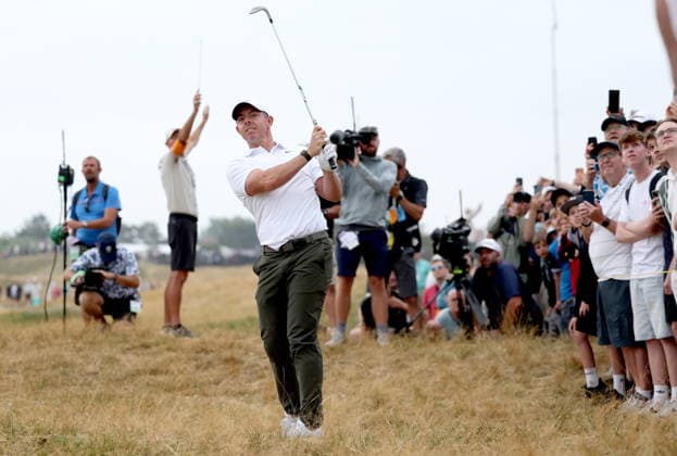 154th Open Golf Championships - Round 3 Rory McIlroy of Northern Ireland plays a shot from the rough on the 2nd hole during Round 3 of the British Open Golf Championships at Royal Birkdale in Southport, Britain, 18 July 2026. SOUTHPORT UNITED KINGDOM  Copyright: xADAMxVAUGHANx