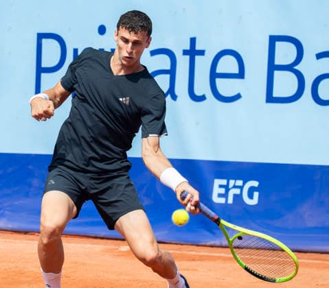 July 18, 2026, Gstaad, Bern, Switzerland: Gstaad Switzerland, 07 18 2026: JUAN MANUEL CERUNDOLO of Argentina is in action during semi-finals of EFG Swiss Open Gstaad ATP, Tennis Herren 250,Tennis Herren 250, which is known as the Swiss Gstaad Open and took place at Roy Emerson Arena in Gstaad, which is located in the famous ski resort of Gstaad and which is located in the Bernese Oberland..RAPHAEL COLLIGNON won 1-7; 7-6; 7-5. Tennis 2026: Swiss Open  - ZUMAd206 20260718_zip_d206_018 Copyright: xEricxDubostx