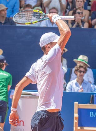 July 18, 2026, Gstaad, Bern, Switzerland: Gstaad Switzerland, 07 18 2026: RAPHAEL COLLIGNON of Belgium celebrates during semi-finals of EFG Swiss Open Gstaad ATP, Tennis Herren 250,Tennis Herren 250, which is known as the Swiss Gstaad Open and took place at Roy Emerson Arena in Gstaad, which is located in the famous ski resort of Gstaad and which is located in the Bernese Oberland..RAPHAEL COLLIGNON won 1-7; 7-6; 7-5. Gstaad Switzerland - ZUMAd206 20260718_zip_d206_022 Copyright: xEricxDubostx