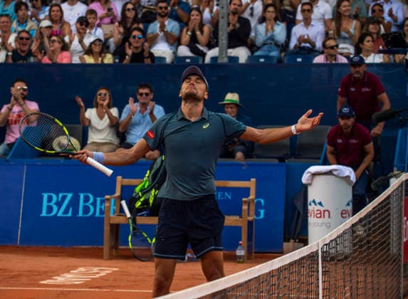 July 18, 2026, Gstaad, Bern, Switzerland: Gstaad Switzerland, 07 18 2026: RAPHAEL COLLIGNON of Belgium celebrates and the community, and thanks the public for the victory during semi-finals of EFG Swiss Open Gstaad ATP, Tennis Herren 250,Tennis Herren 250, which is known as the Swiss Gstaad Open and took place at Roy Emerson Arena in Gstaad, which is located in the famous ski resort of Gstaad and which is located in the Bernese Oberland..RAPHAEL COLLIGNON won 1-7; 7-6; 7-5. Gstaad Switzerland - ZUMAd206 20260718_zip_d206_028 Copyright: xEricxDubostx