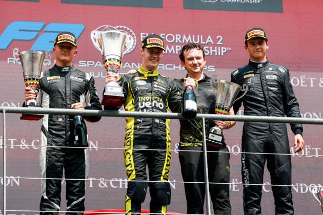AUTO - FORMULA 2 2026 - SPA Podium BEGANOVIC Dino (swe), DAMS Lucas Oil, Dallara F2 2024, portrait DURKSEN Joshua (par), Invicta Racing, Dallara F2 2024, portrait STENSHORNE Martinus (nor), Rodin Motorsport, Dallara F2 2024, portrait during the 8th round of the 2026 FIA Formula 2 Championship from July 17 to 19, 2026 on the Circuit de Spa-Francorchamps, in Stavelot, Belgium - StavelotBelgium  Copyright: xFLORENTxGOODENx