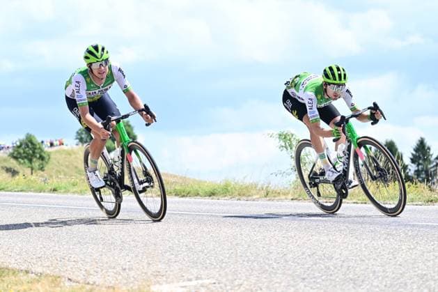 Tour de France 2026 Stage 14 LE MARKSTEIN, FRANCE - JULY 18 : Otruba Jakub (CZE) of Caja Rural - Seguros RGA and Parra Jose Felix (ESP) of Caja Rural - Seguros RGA in action during stage 14 of the 113rd edition of Tour de France an UCI World Tour 2.UWT cycling road race stage for Men Elite of 155 km with start in Mulhouse and finish in Le Markstein on July 18, 2026 in Le Markstein, France, 18 07 2026 ( Motordriver Kurt Vandenborre - Le Markstein France  Copyright: xPeterxDexVoechtx