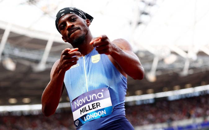 Brandon Miller of USA celebrates winning the 800m Men. The London Athletics Meet, Wanda Diamond League, London Stadium, London, UK - 18 Jul 2026London London Stadium United Kingdom  Copyright: xJamesxMarsh Shutterstockx 16996766n