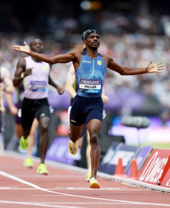 Brandon Miller of USA celebrates winning the 800m Men. The London Athletics Meet, Wanda Diamond League, London Stadium, London, UK - 18 Jul 2026London London Stadium United Kingdom  Copyright: xJamesxMarsh Shutterstockx 16996766p