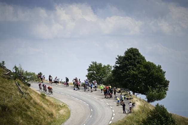 The breakaway group pictured during stage 14 of the 2026 Tour de France cycling race, a stage of 155km from Mulhouse to Le Markstein Fellering, on Saturday 18 July 2026. The 113th edition of the Tour de France starts on Saturday 4 July in Barcelona, Spain, and will finish in Paris, France on the 26th of July. JASPERxJACOBS  x181417326x