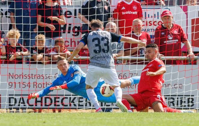 18.07.2026 - Fussball - Saison 2026 2027 - Testspiel Freundschaftsspiel Vorbereitungsspiel: 1. FC Nürnberg Nuernberg FCN ( Club ) - SV Waldhof Mannheim 07 - Sportfoto Zink DaMa - xdaxmax - Jan Reichert (1, 1. FC Nürnberg FCN ) Arlind Rexhepi (33, SV Waldhof Mannheim 07 SVW07 ) Alexios Kalogeropoulos (4, 1. FC Nürnberg FCN ) *** July 18, 2026 Soccer Season 2026–2027 Exhibition Match Friendly Match Preseason Match 1 FC Nürnberg (FCN) vs. SV Waldhof Mannheim 07 (SVW07) Sports Photo by Zink DaMa xdaxmax Jan Reichert 1, 1 FC Nuremberg FCN Arlind Rexhepi 33, SV Waldhof Mannheim 07 SVW07 Alexios Kalogeropoulos 4, 1 FC Nuremberg FCN