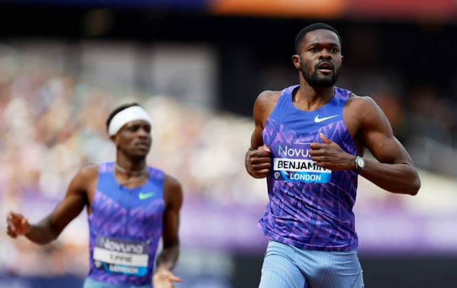 Rai Benjamin of USA wins the 400m Men. The London Athletics Meet, Wanda Diamond League, London Stadium, London, UK - 18 Jul 2026London London Stadium United Kingdom  Copyright: xJamesxMarsh Shutterstockx 16996766bm