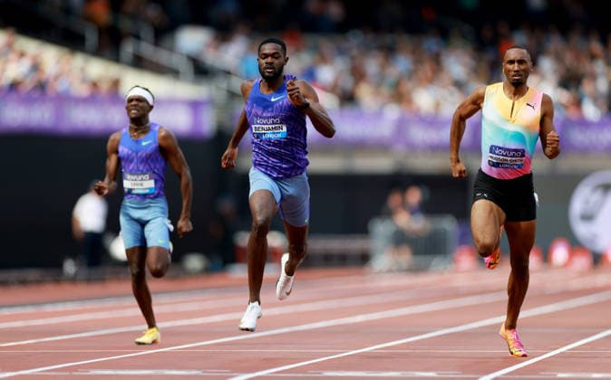 Rai Benjamin of USA wins the 400m Men. The London Athletics Meet, Wanda Diamond League, London Stadium, London, UK - 18 Jul 2026London London Stadium United Kingdom  Copyright: xJamesxMarsh Shutterstockx 16996766bp