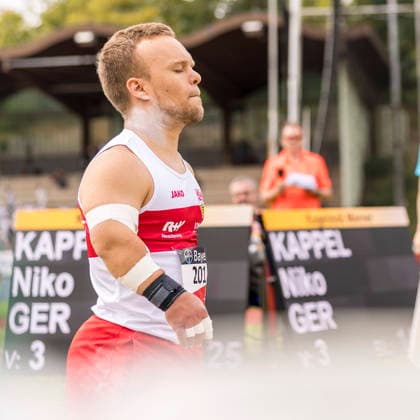 LEVERKUSEN, GERMANY - JULY 18, 2026 : Niko Kappel (GER VfB Stuttgart 1893) on focus in the shot put during the Para Heimspiel 7.0 at Fritz Jacobi Sports Complex on July 18, 2026 in Leverkusen, Germany. Northrhine-Westphalia Germany Copyright: xAxelxKohringx