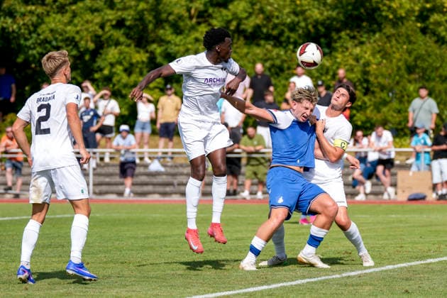v.li.: Tino Bradara (SGV, 2), Abou Dramane Ballo (SGV, 27), Alessandro Vogt (Hoffenheim, 24, Neuzugang), Paul Polauke (SGV, 5), Zweikampf, Spielszene, Duell, duel, tackle, tackling, Dynamik, Action, Aktion, 18.07.2026, Bad Friedrichshall (Deutschland), Fussball, Testspiel, TSG 1899 Hoffenheim - SGV Heilbronn-Freiberg, DFB DFL REGULATIONS PROHIBIT ANY USE OF PHOTOGRAPHS AS IMAGE SEQUENCES AND OR QUASI-VIDEO. *** From left: Tino Bradara (SGV), 2, Abou Dramane Ballo (SGV), 27, Alessandro Vogt Hoffenheim, 24, new signing, Paul Polauke SGV, 5, tackle, game scene, duel, tackle, tackling, dynamic, action, 18 07 2026, Bad Friedrichshall, Germany, soccer, friendly match, TSG 1899 Hoffenheim vs. SGV Heilbronn Freiberg, DFB and DFL regulations prohibit any use of photographs as image sequences and or quasi-video xozx