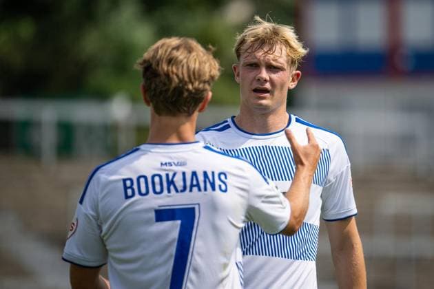 Testspiel Bonner SC - MSV Duisburg ** NUR FÜR REDAKTIONELLE ZWECKE ** EDITORIAL USE ONLY **<p>Fußball Testspiel Bonner SC - MSV Duisburg am 18.07.26 auf der Sportpark Nord in Bonn Torjubel zum 0:2 durch Jakob Bookjans( Duisburg ) Duisburg Copyright: JakobxKlos *** Friendly Match: Bonner SC vs. MSV Duisburg ** FOR EDITORIAL USE ONLY ** EDITORIAL USE ONLY ** p Soccer Friendly Match: Bonner SC vs. MSV Duisburg on July 18, 2026, at Sportpark Nord in Bonn. Celebration of the 0–2 goal by Jakob Bookjans (Duisburg). Copyright JakobxKlos Copyright: JakobxKlos doc86rs0sdjx2sv3ncc19jf ,EDITORIAL USE ONLY