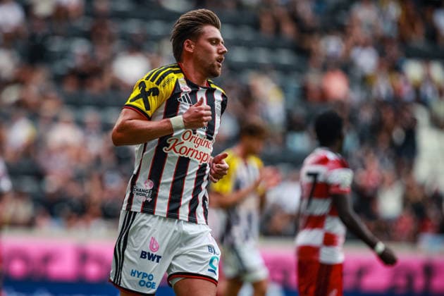 SOCCER - LASK vs Duesseldorf, test match LINZ,AUSTRIA,18.JUL.26 - SOCCER - ADMIRAL Bundesliga, 3. Liga, Linzer ASK vs Fortuna Duesseldorf, test match. Image shows the rejoicing of Kasper Jorgensen (LASK).  GEPAxpictures xManuelxBinder