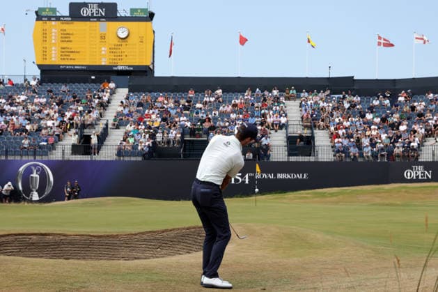 RECORD DATE NOT STATED 18th July 2026; Royal Birkdale Golf Club, Southport, Merseyside, England; The Open Championship Round Three; Alex Smalley (USA) plays chip shot at the 18th green DavidxBlunsden