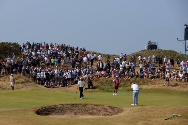 RECORD DATE NOT STATED 18th July 2026; Royal Birkdale Golf Club, Southport, Merseyside, England; The Open Championship Round Three; Tommy Fleetwood (ENG) and Jon Rahm (ESP) on the green at the first hole DavidxBlunsden