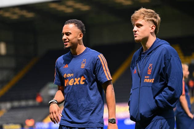 Notts County v Nottingham Forest - Pre-Season Friendly Eric da Silva Moreira of Nottingham Forest and Luca Netz of Nottingham Forest during the Pre-season Friendly match between Notts County and Nottingham Forest at Meadow Lane, Nottingham. Nottingham Nottinghamshire United Kingdom  Copyright: xMIxNewsx originalFilename:fletcher-nottscou260718_npl4V.jpg