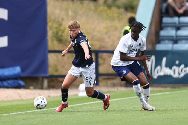RECORD DATE NOT STATED 18th July 2026; Dens Park, Dundee, Scotland; Friendly Football, Dundee versus Everton; Charley Oosenbrugh of Dundee goes past Tyrique George of Everton DavidxYoung