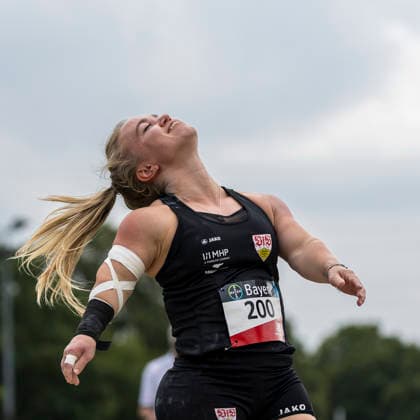 LEVERKUSEN, GERMANY - JULY 18, 2026 : Lara Baars (NED VfB Stuttgart 1893) reacts in the shot put during the Para Heimspiel 7.0 at Fritz Jacobi Sports Complex on July 18, 2026 in Leverkusen, Germany. Northrhine-Westphalia Germany Copyright: xAxelxKohringx