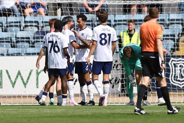 RECORD DATE NOT STATED 18th July 2026; Dens Park, Dundee, Scotland; Friendly Football, Dundee versus Everton; Dwight McNeil of Everton is congratulated after scoring for 4-0 DavidxYoung