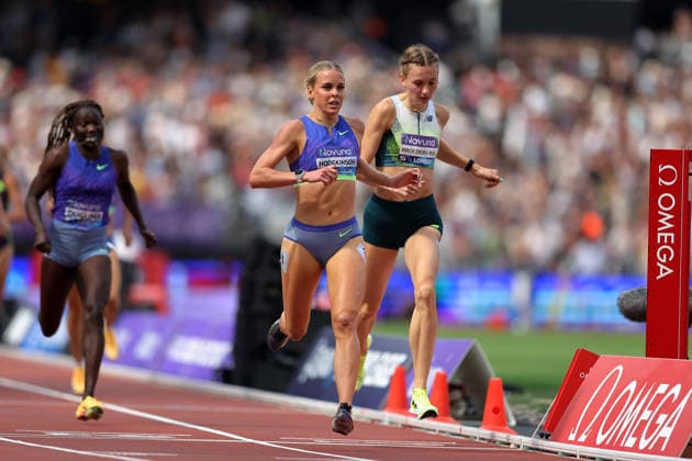 RECORD DATE NOT STATED 18th July 2026; London Stadium, London, England; 2026 Diamond League Novuna London Athletics Meet; Keely Hodgkinson of Great Britain crossing the line to win the 800m women race JohnxPatrickxFletcher