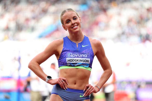 RECORD DATE NOT STATED 18th July 2026; London Stadium, London, England; 2026 Diamond League Novuna London Athletics Meet; Keely Hodgkinson of Great Britain poses for photographer after crossing the line to win the 800m women race JohnxPatrickxFletcher
