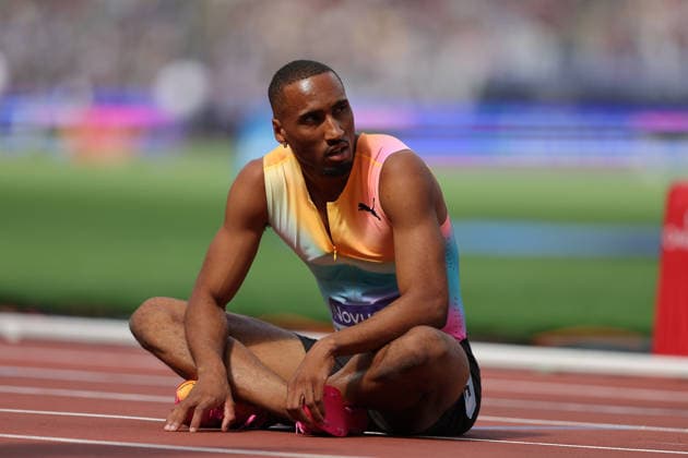 RECORD DATE NOT STATED 18th July 2026; London Stadium, London, England; 2026 Diamond League Novuna London Athletics Meet; Matthew Hudson-Smith of Great Britain disappointed after coming 2nd to Rai Benjamin of Great Britain in the men& x2019;s 400m race JohnxPatrickxFletcher