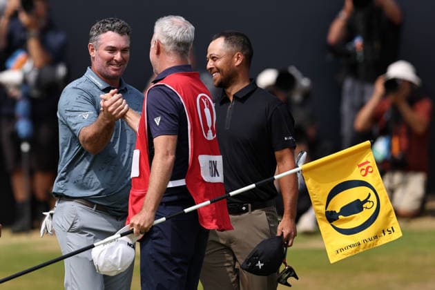 RECORD DATE NOT STATED 18th July 2026; Royal Birkdale Golf Club, Southport, Merseyside, England; The Open Championship Round Three; Ryan Fox (NZ) shakes hands with his caddie after completing his round of 62 DavidxBlunsden