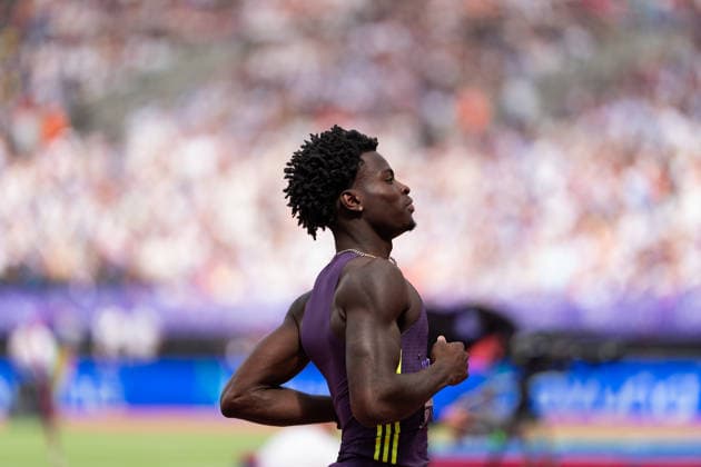 July 18, 2026, London, United Kingdom: Ja Kobe Tharp of the United States celebrates after winning the men s 110m hurdles in a meeting record of 12.89 during the Novuna London Athletics Meet at London Stadium. London United Kingdom - ZUMAh209 20260718_zsp_h209_024 Copyright: xAlixHabibx