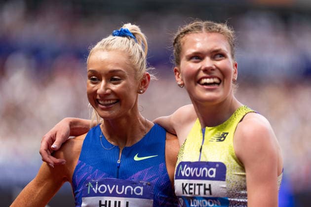 July 18, 2026, London, United Kingdom: Jessica Hull of Australia and Megan Keith of Great Britain embrace following the women s 3000m at the Novuna London Athletics Meet at London Stadium. London United Kingdom - ZUMAh209 20260718_zsp_h209_023 Copyright: xAlixHabibx