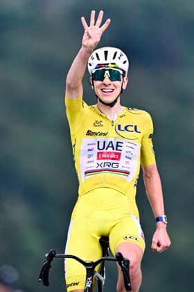 Tour de France 2026 Stage 14 LE MARKSTEIN, FRANCE - JULY 18 : Pogacar Tadej (SLO) of UAE Team Emirates XRG celebrating his victory during stage 14 of the 113rd edition of Tour de France an UCI World Tour 2.UWT cycling road race stage for Men Elite of 155 km with start in Mulhouse and finish in Le Markstein on July 18, 2026 in Le Markstein, France, 18 07 2026 ( Motordriver Kurt Vandenborre - Le Markstein France  Copyright: xPeterxDexVoechtx