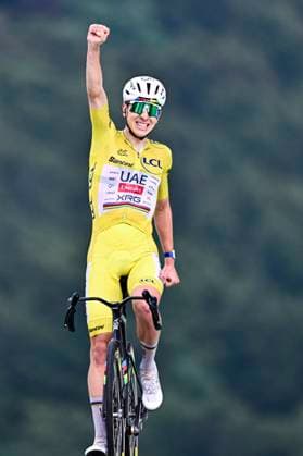 Tour de France 2026 Stage 14 LE MARKSTEIN, FRANCE - JULY 18 : Pogacar Tadej (SLO) of UAE Team Emirates XRG celebrating his victory during stage 14 of the 113rd edition of Tour de France an UCI World Tour 2.UWT cycling road race stage for Men Elite of 155 km with start in Mulhouse and finish in Le Markstein on July 18, 2026 in Le Markstein, France, 18 07 2026 ( Motordriver Kurt Vandenborre - Le Markstein France  Copyright: xPeterxDexVoechtx