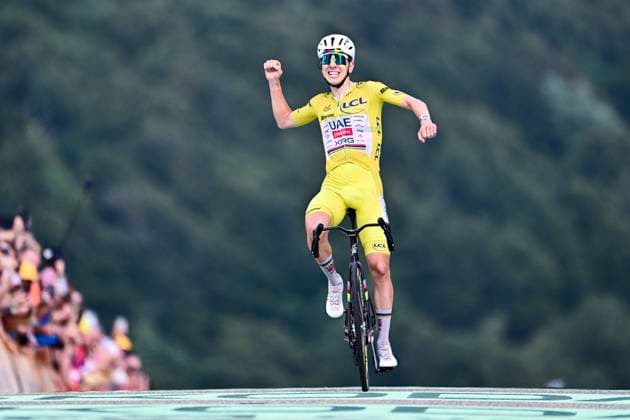 Tour de France 2026 Stage 14 LE MARKSTEIN, FRANCE - JULY 18 : Pogacar Tadej (SLO) of UAE Team Emirates XRG celebrating his victory during stage 14 of the 113rd edition of Tour de France an UCI World Tour 2.UWT cycling road race stage for Men Elite of 155 km with start in Mulhouse and finish in Le Markstein on July 18, 2026 in Le Markstein, France, 18 07 2026 ( Motordriver Kurt Vandenborre - Le Markstein France  Copyright: xPeterxDexVoechtx
